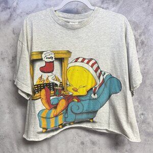 Vintage Tweety Bird T Shirt Mens XL Gray Cropped Looney Tunes 90s